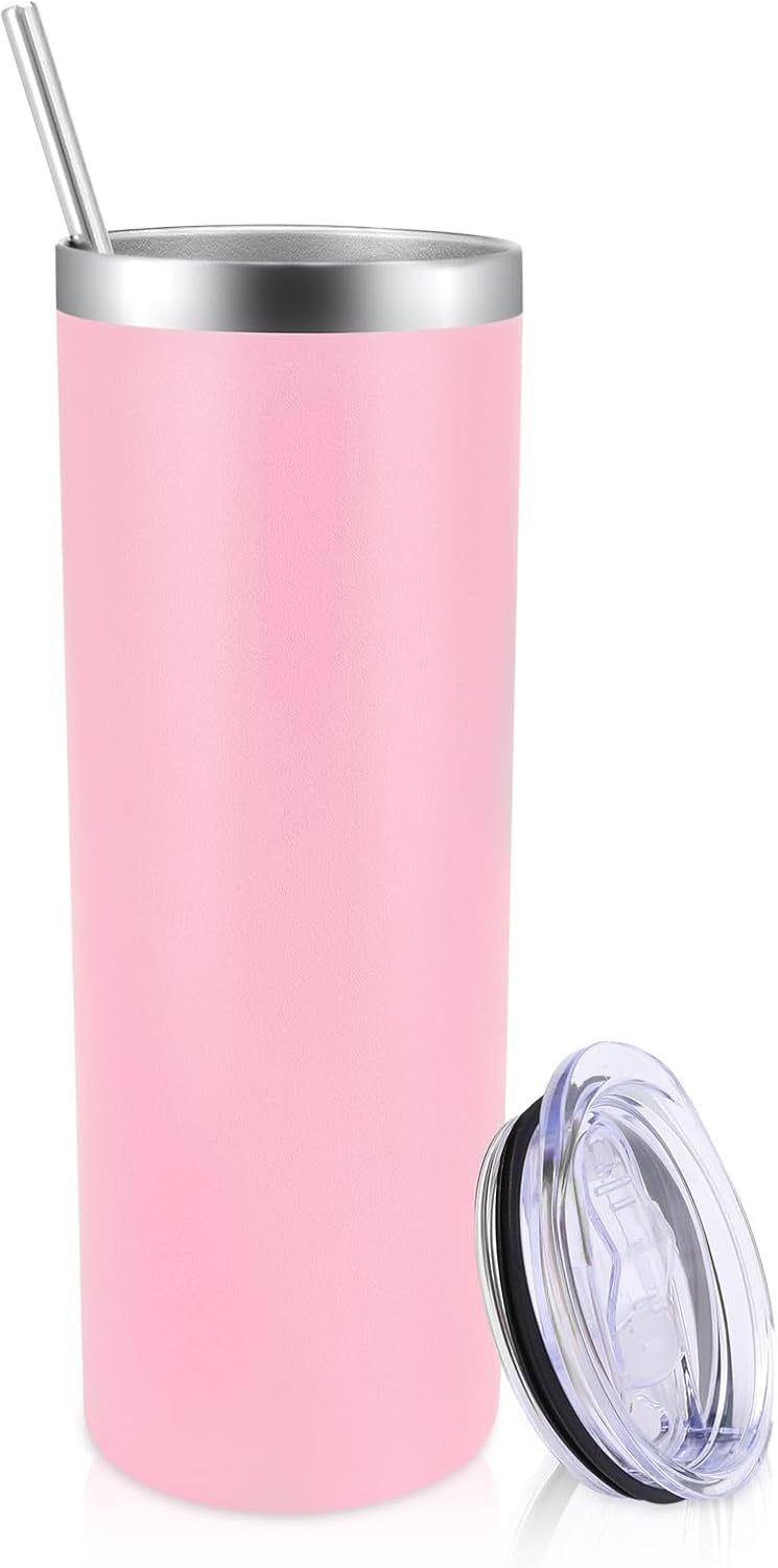 Volhoply 20 oz Skinny Tumbler with Lid and Straw, Stainless Steel Straight Tumblers Cup, Vacuum Insulated Coffee Mug for Home, Office, Travel, DIY (Navy,1 Pack)