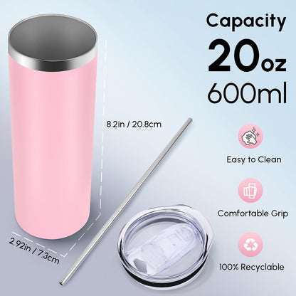 Volhoply 20 oz Skinny Tumbler with Lid and Straw, Stainless Steel Straight Tumblers Cup, Vacuum Insulated Coffee Mug for Home, Office, Travel, DIY (Navy,1 Pack)