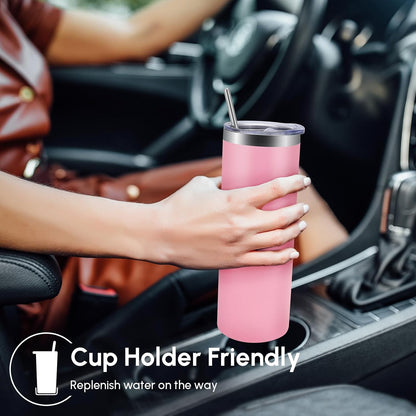 Volhoply 20 oz Skinny Tumbler with Lid and Straw, Stainless Steel Straight Tumblers Cup, Vacuum Insulated Coffee Mug for Home, Office, Travel, DIY (Navy,1 Pack)