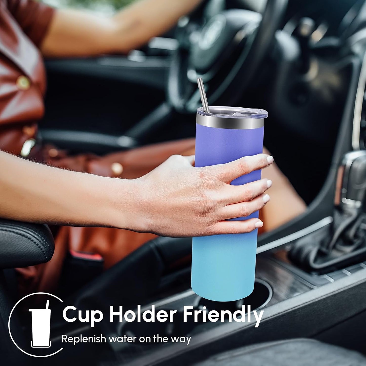 Volhoply 20 oz Skinny Tumbler with Lid and Straw, Stainless Steel Straight Tumblers Cup, Vacuum Insulated Coffee Mug for Home, Office, Travel, DIY (Navy,1 Pack)