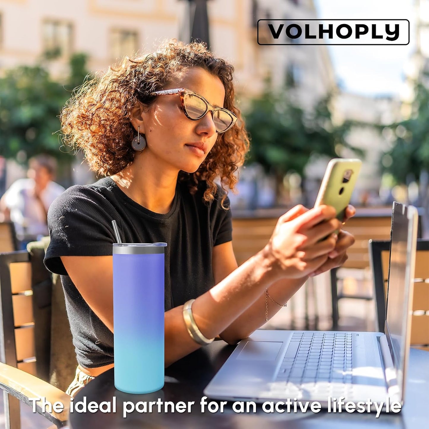 Volhoply 20 oz Skinny Tumbler with Lid and Straw, Stainless Steel Straight Tumblers Cup, Vacuum Insulated Coffee Mug for Home, Office, Travel, DIY (Navy,1 Pack)