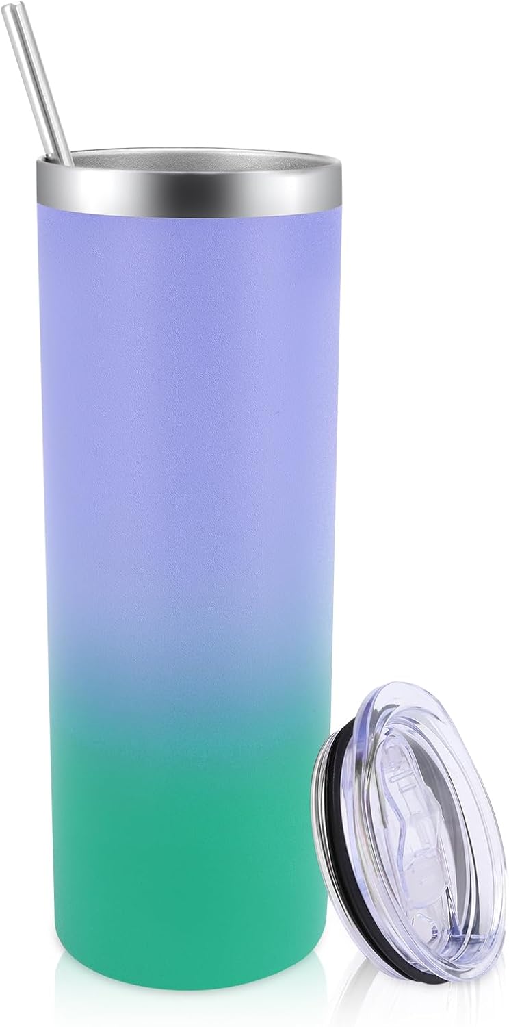Volhoply 20 oz Skinny Tumbler with Lid and Straw, Stainless Steel Straight Tumblers Cup, Vacuum Insulated Coffee Mug for Home, Office, Travel, DIY (Navy,1 Pack)