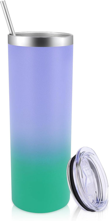 Volhoply 20 oz Skinny Tumbler with Lid and Straw, Stainless Steel Straight Tumblers Cup, Vacuum Insulated Coffee Mug for Home, Office, Travel, DIY (Navy,1 Pack)