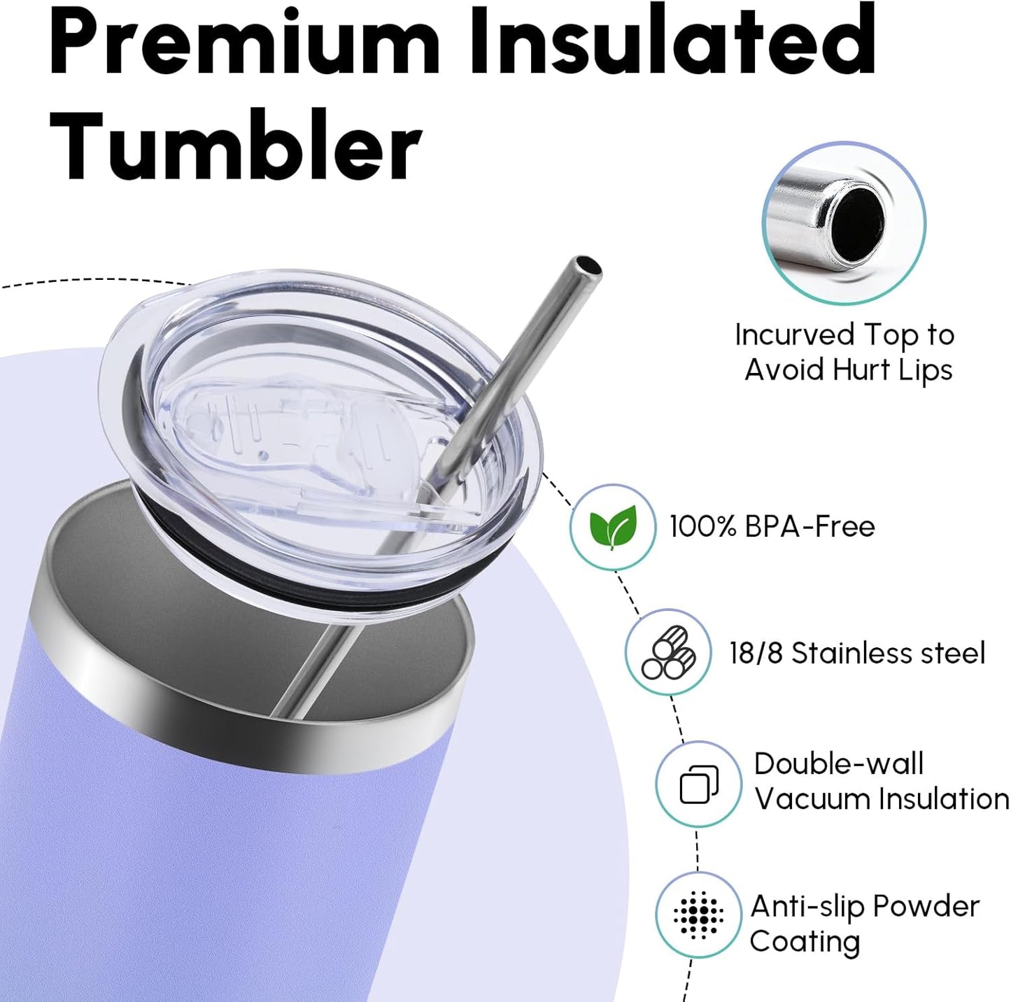 Volhoply 20 oz Skinny Tumbler with Lid and Straw, Stainless Steel Straight Tumblers Cup, Vacuum Insulated Coffee Mug for Home, Office, Travel, DIY (Navy,1 Pack)