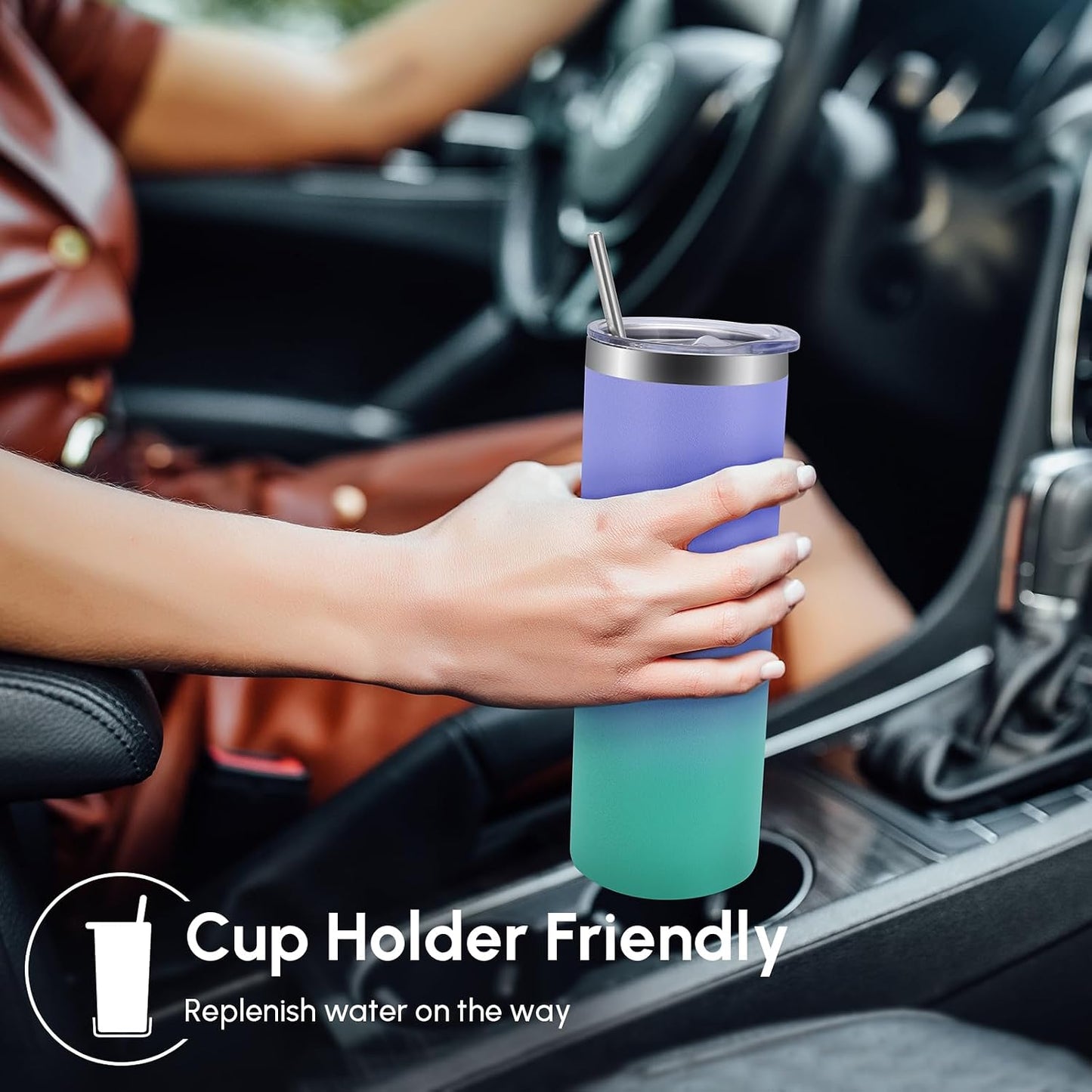 Volhoply 20 oz Skinny Tumbler with Lid and Straw, Stainless Steel Straight Tumblers Cup, Vacuum Insulated Coffee Mug for Home, Office, Travel, DIY (Navy,1 Pack)