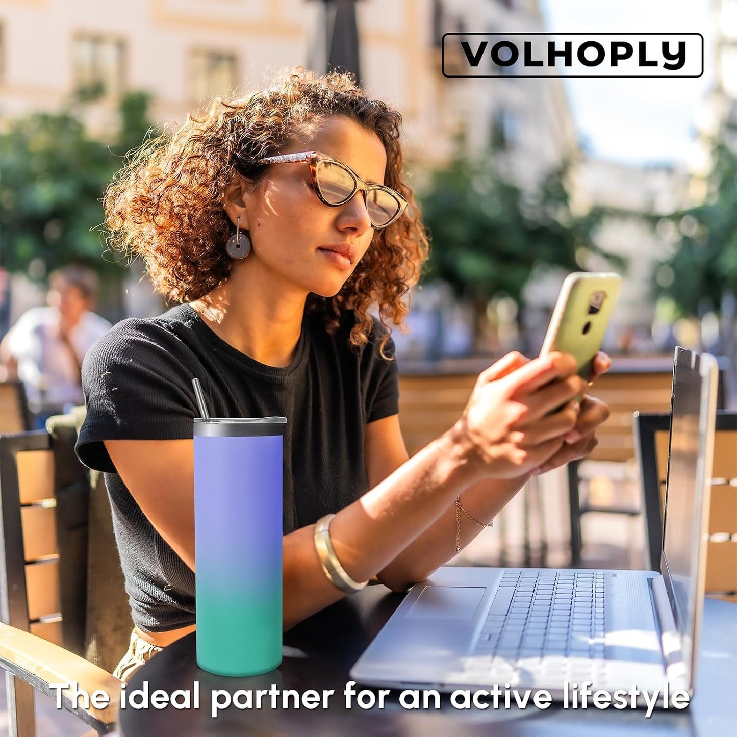 Volhoply 20 oz Skinny Tumbler with Lid and Straw, Stainless Steel Straight Tumblers Cup, Vacuum Insulated Coffee Mug for Home, Office, Travel, DIY (Navy,1 Pack)