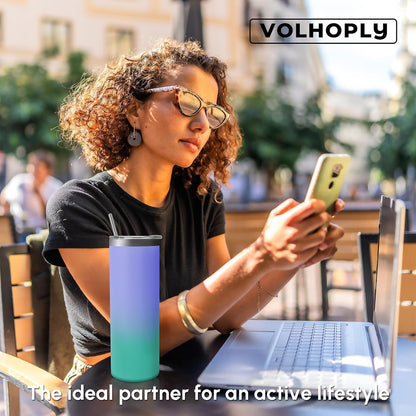 Volhoply 20 oz Skinny Tumbler with Lid and Straw, Stainless Steel Straight Tumblers Cup, Vacuum Insulated Coffee Mug for Home, Office, Travel, DIY (Navy,1 Pack)