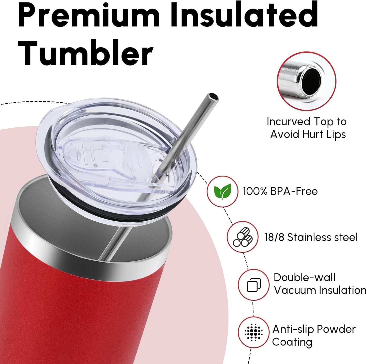 Volhoply 20 oz Skinny Tumbler with Lid and Straw, Stainless Steel Straight Tumblers Cup, Vacuum Insulated Coffee Mug for Home, Office, Travel, DIY (Navy,1 Pack)