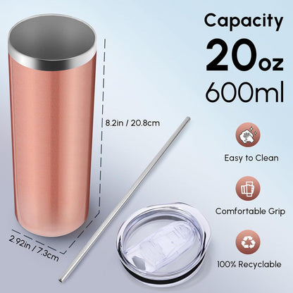 Volhoply 20 oz Skinny Tumbler with Lid and Straw, Stainless Steel Straight Tumblers Cup, Vacuum Insulated Coffee Mug for Home, Office, Travel, DIY (Navy,1 Pack)