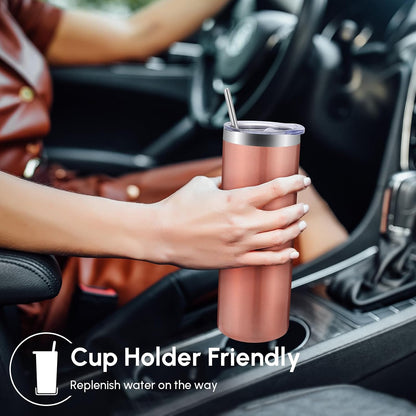 Volhoply 20 oz Skinny Tumbler with Lid and Straw, Stainless Steel Straight Tumblers Cup, Vacuum Insulated Coffee Mug for Home, Office, Travel, DIY (Navy,1 Pack)