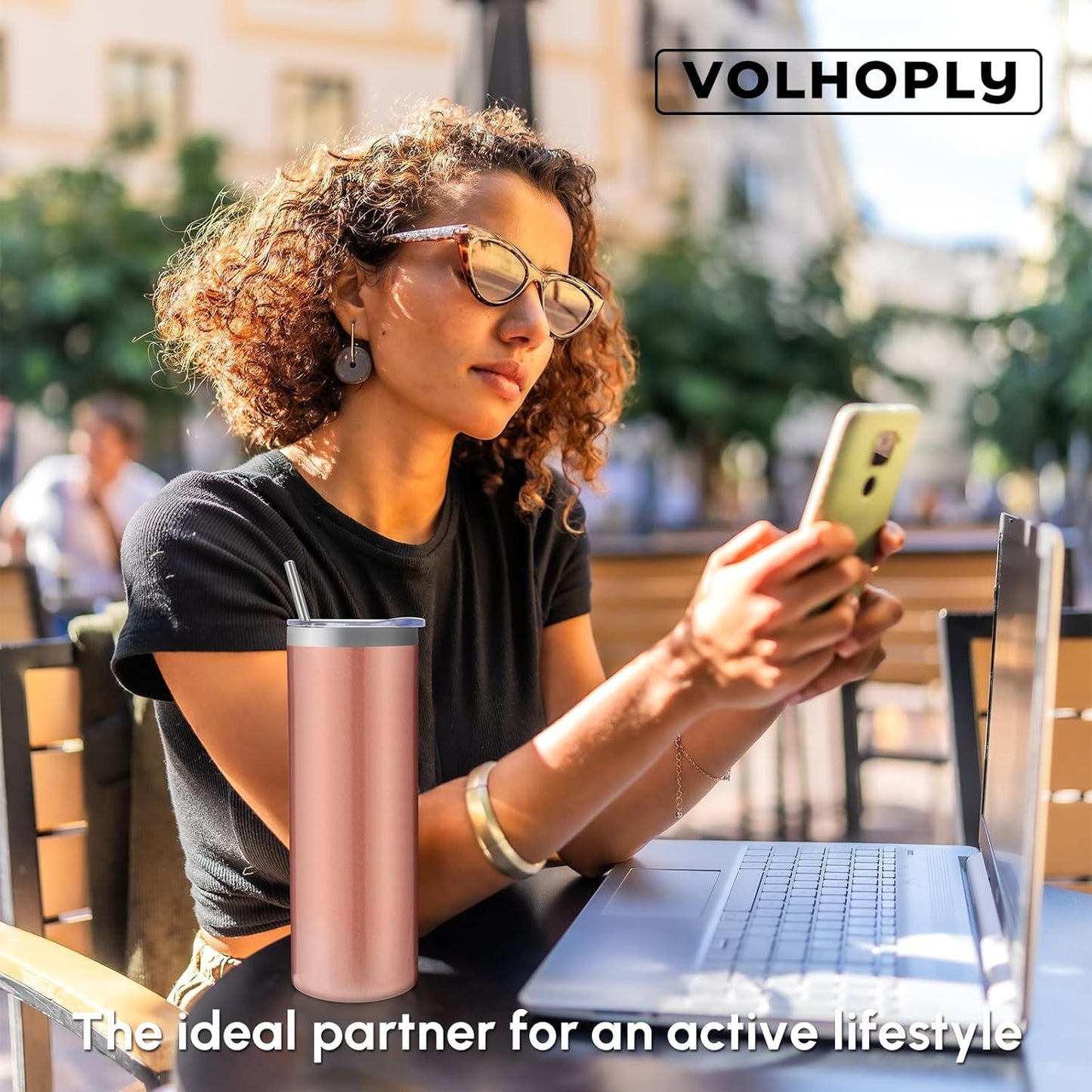 Volhoply 20 oz Skinny Tumbler with Lid and Straw, Stainless Steel Straight Tumblers Cup, Vacuum Insulated Coffee Mug for Home, Office, Travel, DIY (Navy,1 Pack)