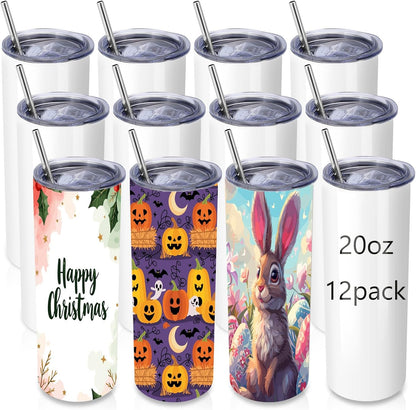 Volhoply 20 oz Skinny Tumbler with Lid and Straw, Stainless Steel Straight Tumblers Cup, Vacuum Insulated Coffee Mug for Home, Office, Travel, DIY (Navy,1 Pack)