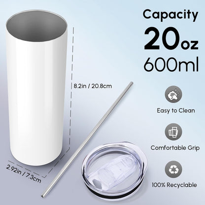Volhoply 20 oz Skinny Tumbler with Lid and Straw, Stainless Steel Straight Tumblers Cup, Vacuum Insulated Coffee Mug for Home, Office, Travel, DIY (Navy,1 Pack)