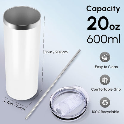 Volhoply 20 oz Skinny Tumbler with Lid and Straw, Stainless Steel Straight Tumblers Cup, Vacuum Insulated Coffee Mug for Home, Office, Travel, DIY (Navy,1 Pack)