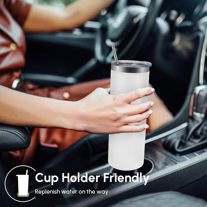 Volhoply 20 oz Skinny Tumbler with Lid and Straw, Stainless Steel Straight Tumblers Cup, Vacuum Insulated Coffee Mug for Home, Office, Travel, DIY (Navy,1 Pack)