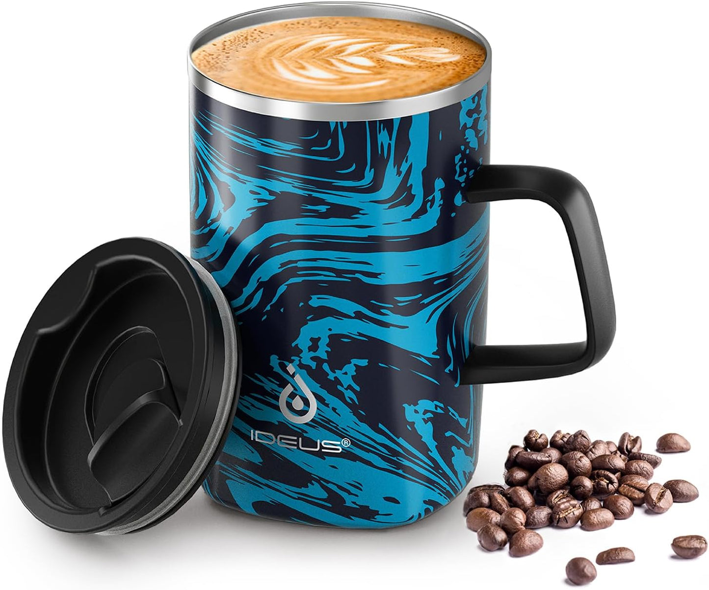 16 oz Insulated Stainless Steel Coffee Mug with Lid, Leopard Blue | 18/8 Stainless Steel | Double Wall Vacuum | 3D Print Finish | Sweat-Free Exterior | Sliding Lid | Ideal for Home & Office
