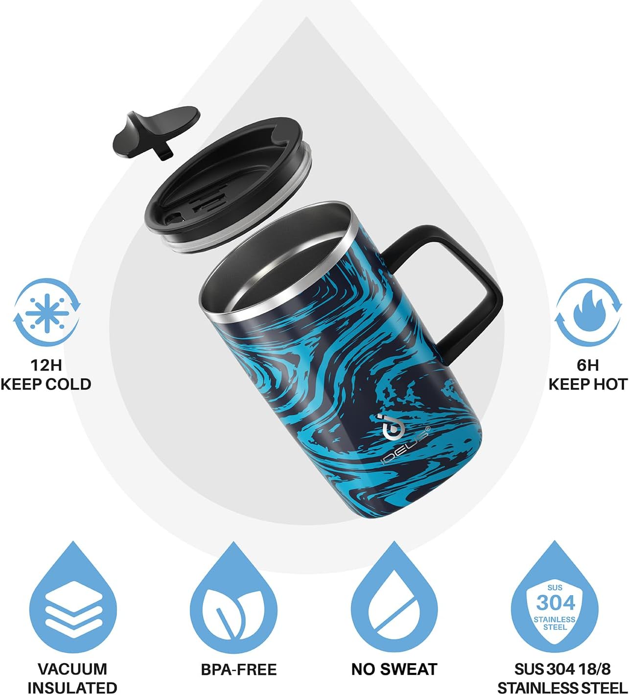 16 oz Insulated Stainless Steel Coffee Mug with Lid, Leopard Blue | 18/8 Stainless Steel | Double Wall Vacuum | 3D Print Finish | Sweat-Free Exterior | Sliding Lid | Ideal for Home & Office