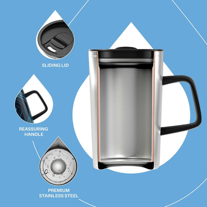 16 oz Insulated Stainless Steel Coffee Mug with Lid, Leopard Blue | 18/8 Stainless Steel | Double Wall Vacuum | 3D Print Finish | Sweat-Free Exterior | Sliding Lid | Ideal for Home & Office