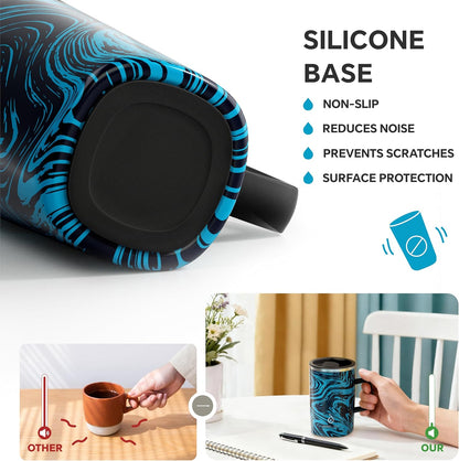 16 oz Insulated Stainless Steel Coffee Mug with Lid, Leopard Blue | 18/8 Stainless Steel | Double Wall Vacuum | 3D Print Finish | Sweat-Free Exterior | Sliding Lid | Ideal for Home & Office