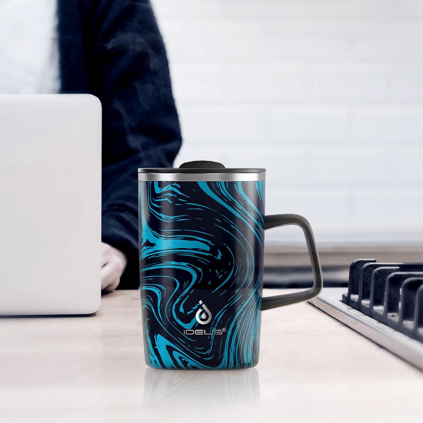16 oz Insulated Stainless Steel Coffee Mug with Lid, Leopard Blue | 18/8 Stainless Steel | Double Wall Vacuum | 3D Print Finish | Sweat-Free Exterior | Sliding Lid | Ideal for Home & Office