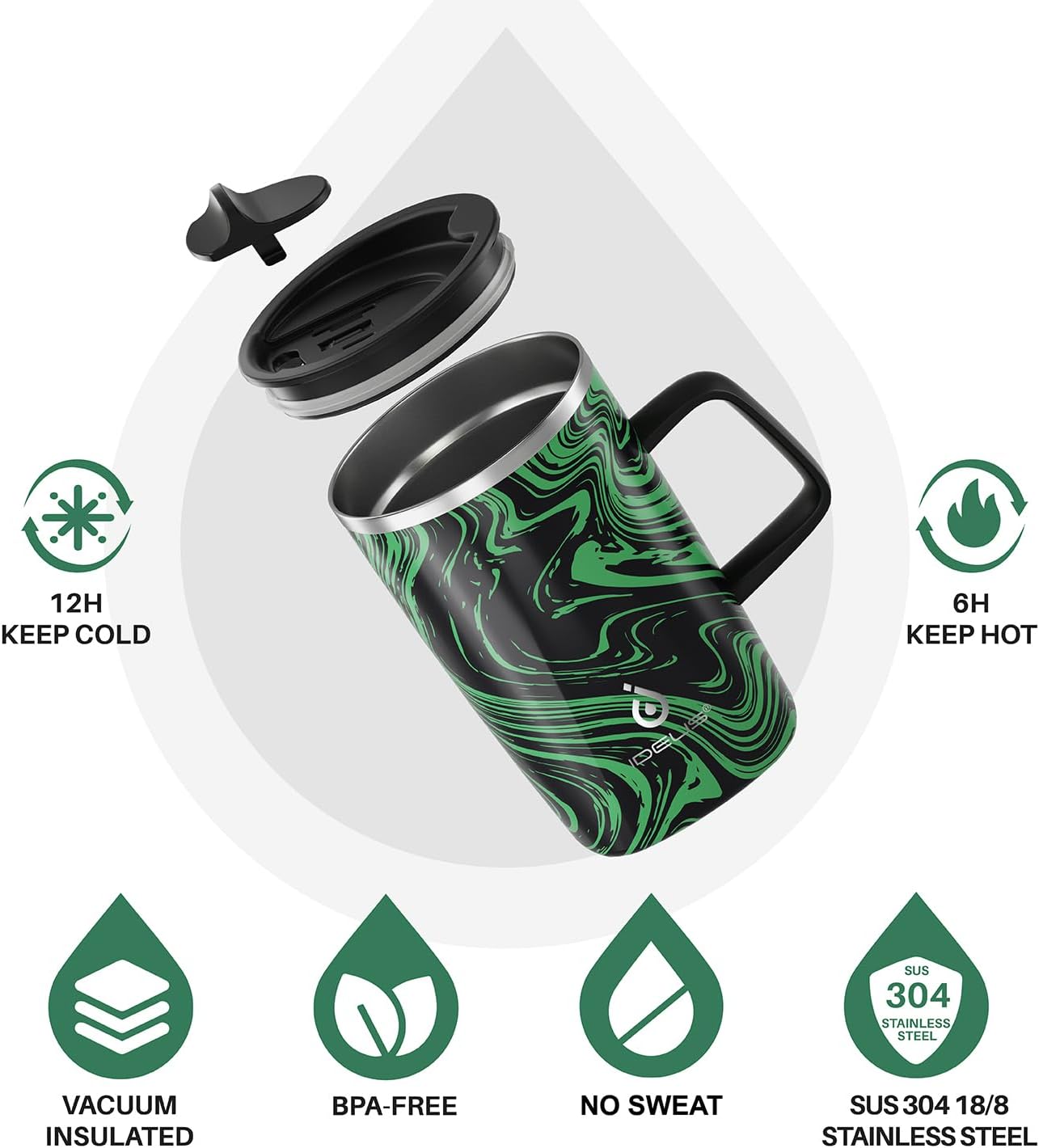 16 oz Insulated Stainless Steel Coffee Mug with Lid, Leopard Blue | 18/8 Stainless Steel | Double Wall Vacuum | 3D Print Finish | Sweat-Free Exterior | Sliding Lid | Ideal for Home & Office