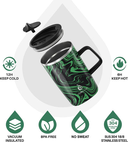 16 oz Insulated Stainless Steel Coffee Mug with Lid, Leopard Blue | 18/8 Stainless Steel | Double Wall Vacuum | 3D Print Finish | Sweat-Free Exterior | Sliding Lid | Ideal for Home & Office