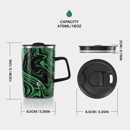 16 oz Insulated Stainless Steel Coffee Mug with Lid, Leopard Blue | 18/8 Stainless Steel | Double Wall Vacuum | 3D Print Finish | Sweat-Free Exterior | Sliding Lid | Ideal for Home & Office