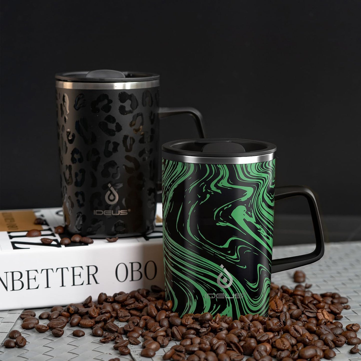 16 oz Insulated Stainless Steel Coffee Mug with Lid, Leopard Blue | 18/8 Stainless Steel | Double Wall Vacuum | 3D Print Finish | Sweat-Free Exterior | Sliding Lid | Ideal for Home & Office