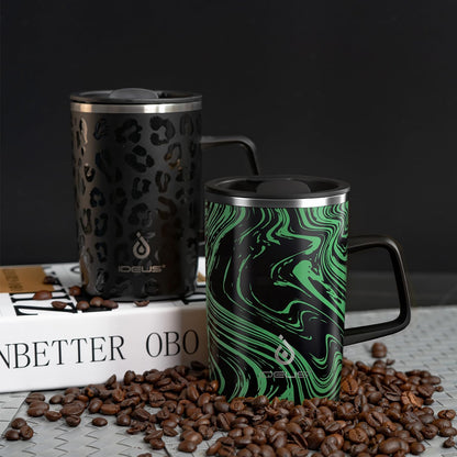 16 oz Insulated Stainless Steel Coffee Mug with Lid, Leopard Blue | 18/8 Stainless Steel | Double Wall Vacuum | 3D Print Finish | Sweat-Free Exterior | Sliding Lid | Ideal for Home & Office
