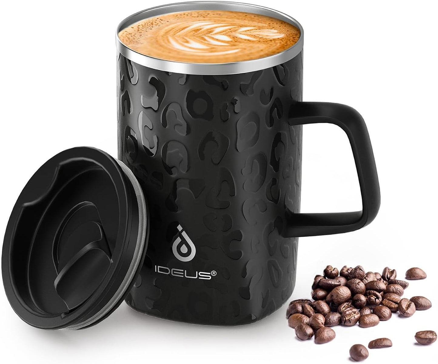 16 oz Insulated Stainless Steel Coffee Mug with Lid, Leopard Blue | 18/8 Stainless Steel | Double Wall Vacuum | 3D Print Finish | Sweat-Free Exterior | Sliding Lid | Ideal for Home & Office
