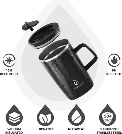 16 oz Insulated Stainless Steel Coffee Mug with Lid, Leopard Blue | 18/8 Stainless Steel | Double Wall Vacuum | 3D Print Finish | Sweat-Free Exterior | Sliding Lid | Ideal for Home & Office