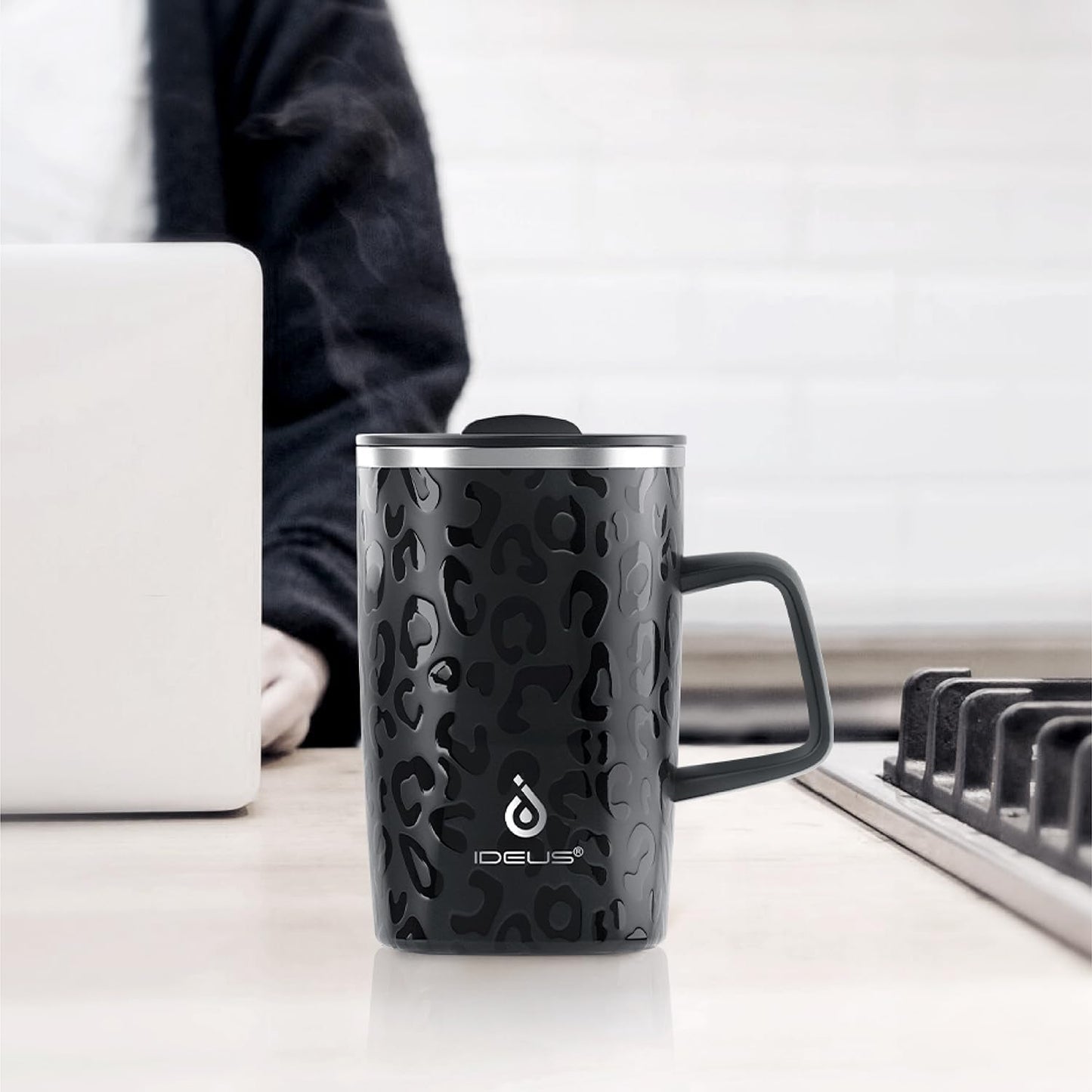 16 oz Insulated Stainless Steel Coffee Mug with Lid, Leopard Blue | 18/8 Stainless Steel | Double Wall Vacuum | 3D Print Finish | Sweat-Free Exterior | Sliding Lid | Ideal for Home & Office