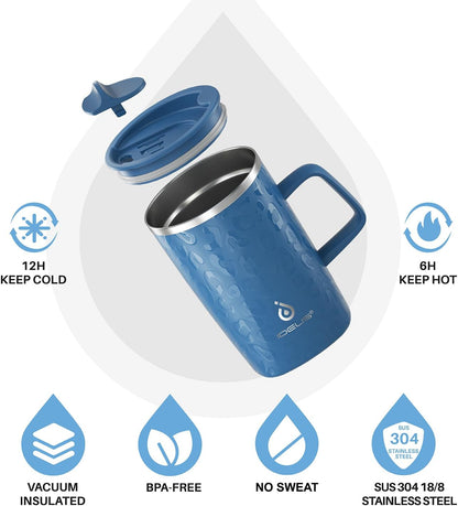 16 oz Insulated Stainless Steel Coffee Mug with Lid, Leopard Blue | 18/8 Stainless Steel | Double Wall Vacuum | 3D Print Finish | Sweat-Free Exterior | Sliding Lid | Ideal for Home & Office