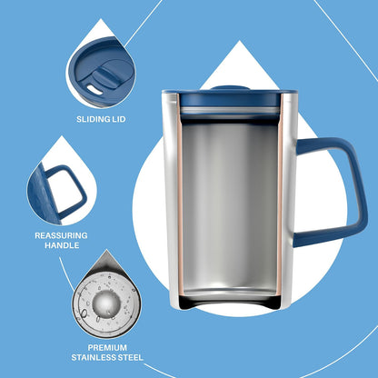 16 oz Insulated Stainless Steel Coffee Mug with Lid, Leopard Blue | 18/8 Stainless Steel | Double Wall Vacuum | 3D Print Finish | Sweat-Free Exterior | Sliding Lid | Ideal for Home & Office