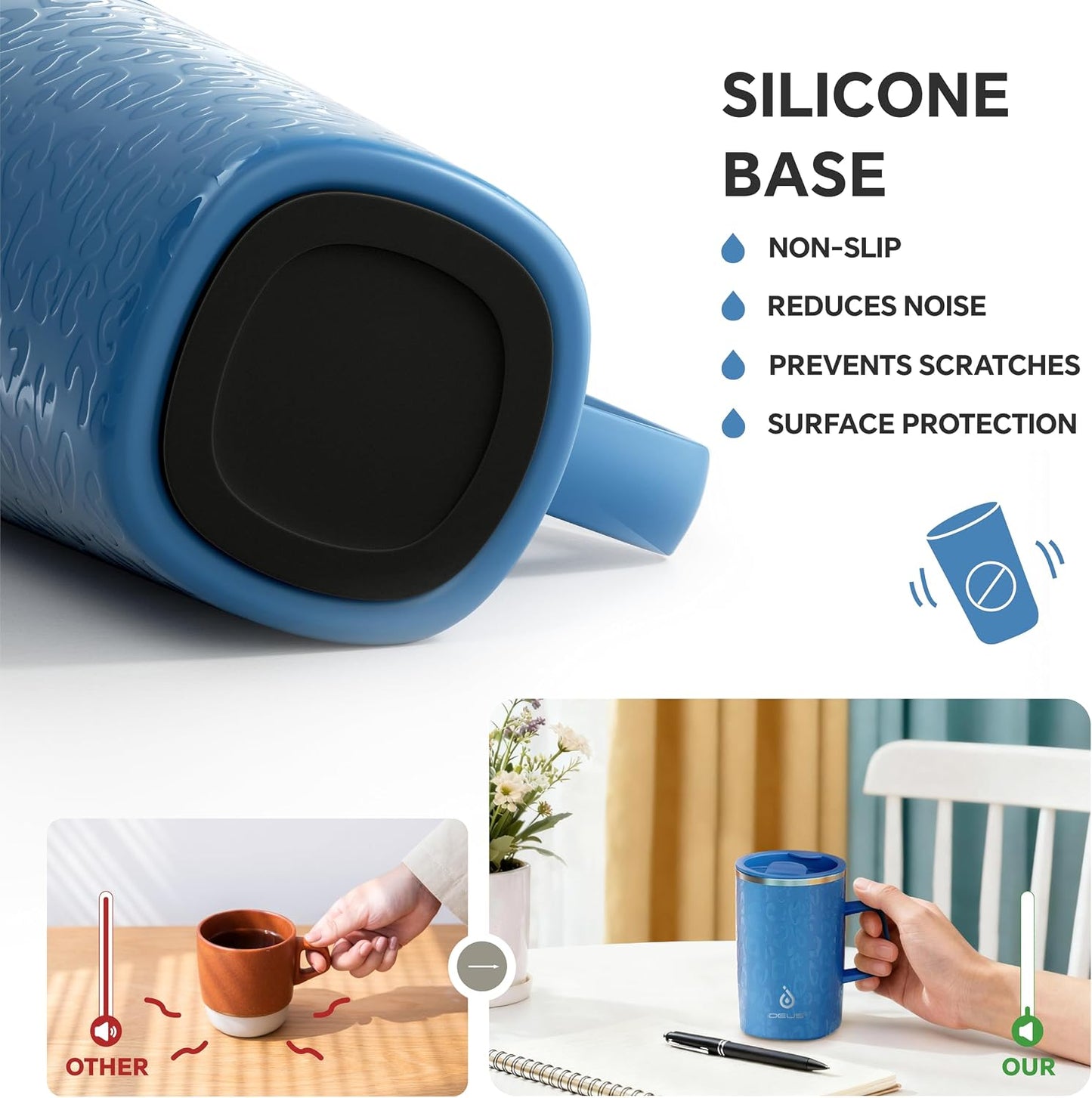 16 oz Insulated Stainless Steel Coffee Mug with Lid, Leopard Blue | 18/8 Stainless Steel | Double Wall Vacuum | 3D Print Finish | Sweat-Free Exterior | Sliding Lid | Ideal for Home & Office