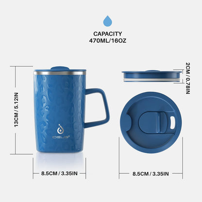 16 oz Insulated Stainless Steel Coffee Mug with Lid, Leopard Blue | 18/8 Stainless Steel | Double Wall Vacuum | 3D Print Finish | Sweat-Free Exterior | Sliding Lid | Ideal for Home & Office