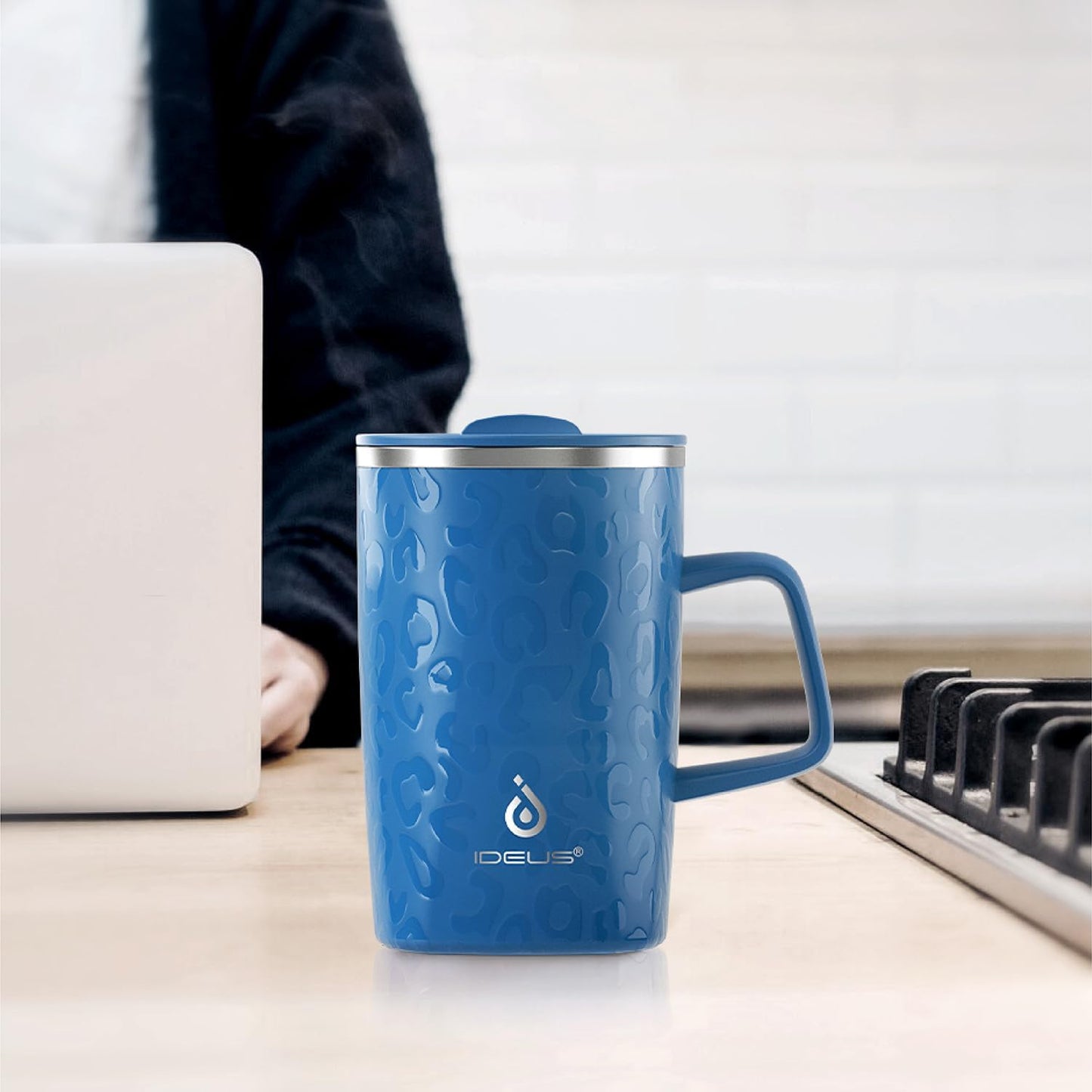 16 oz Insulated Stainless Steel Coffee Mug with Lid, Leopard Blue | 18/8 Stainless Steel | Double Wall Vacuum | 3D Print Finish | Sweat-Free Exterior | Sliding Lid | Ideal for Home & Office
