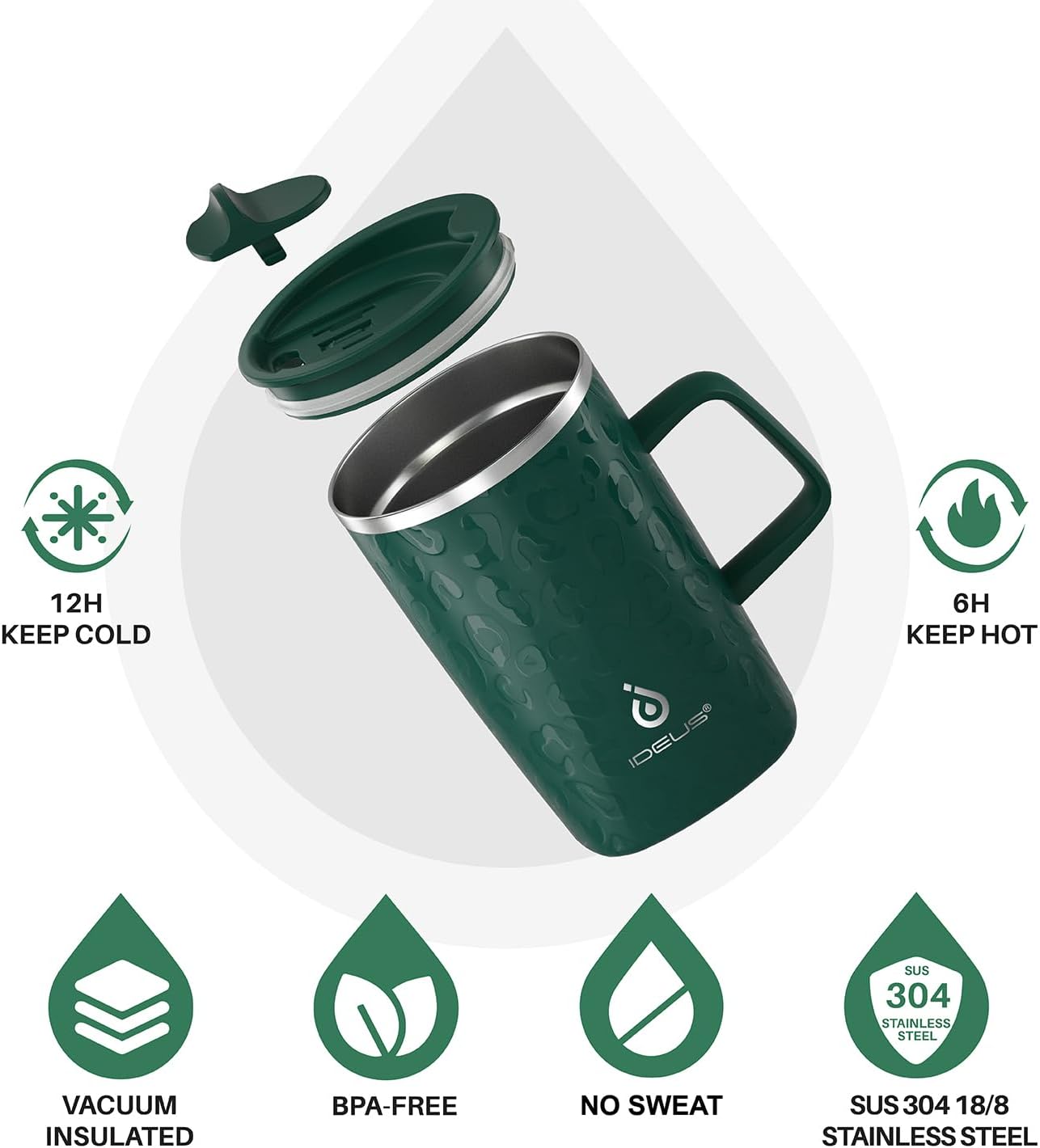 16 oz Insulated Stainless Steel Coffee Mug with Lid, Leopard Blue | 18/8 Stainless Steel | Double Wall Vacuum | 3D Print Finish | Sweat-Free Exterior | Sliding Lid | Ideal for Home & Office