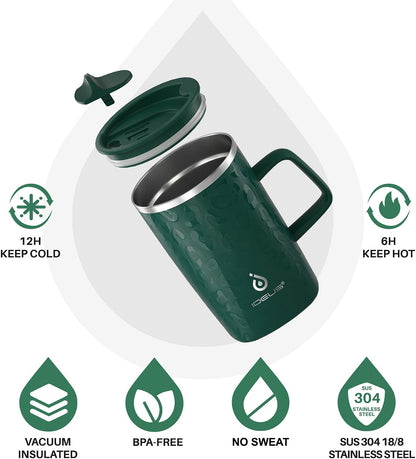 16 oz Insulated Stainless Steel Coffee Mug with Lid, Leopard Blue | 18/8 Stainless Steel | Double Wall Vacuum | 3D Print Finish | Sweat-Free Exterior | Sliding Lid | Ideal for Home & Office