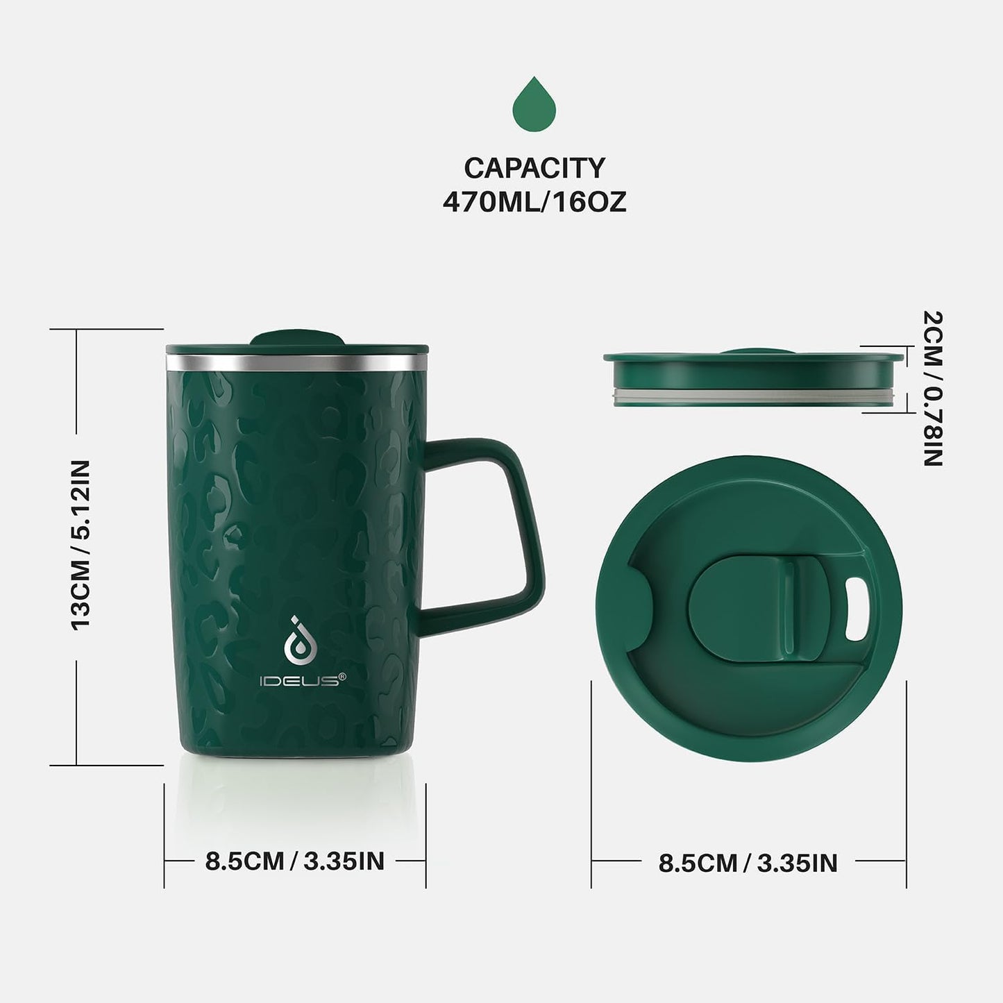 16 oz Insulated Stainless Steel Coffee Mug with Lid, Leopard Blue | 18/8 Stainless Steel | Double Wall Vacuum | 3D Print Finish | Sweat-Free Exterior | Sliding Lid | Ideal for Home & Office