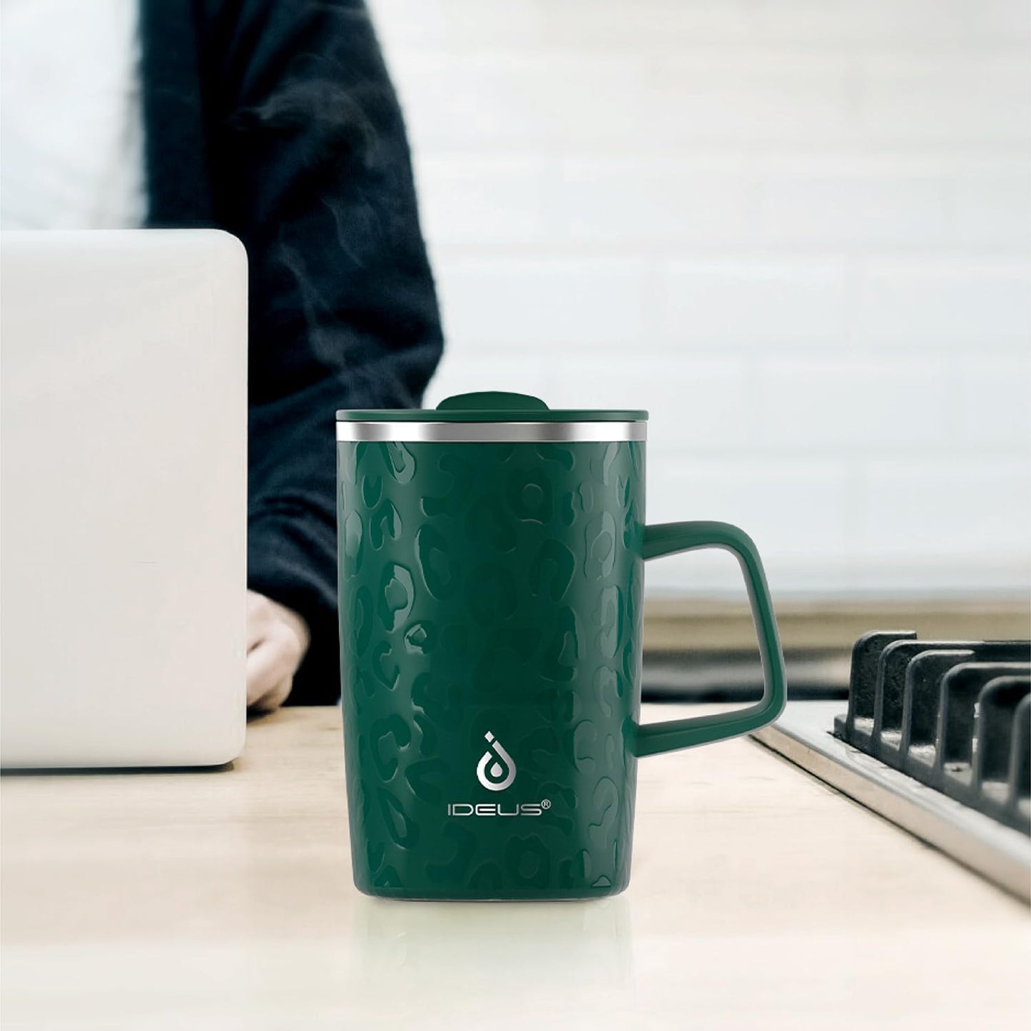 16 oz Insulated Stainless Steel Coffee Mug with Lid, Leopard Blue | 18/8 Stainless Steel | Double Wall Vacuum | 3D Print Finish | Sweat-Free Exterior | Sliding Lid | Ideal for Home & Office