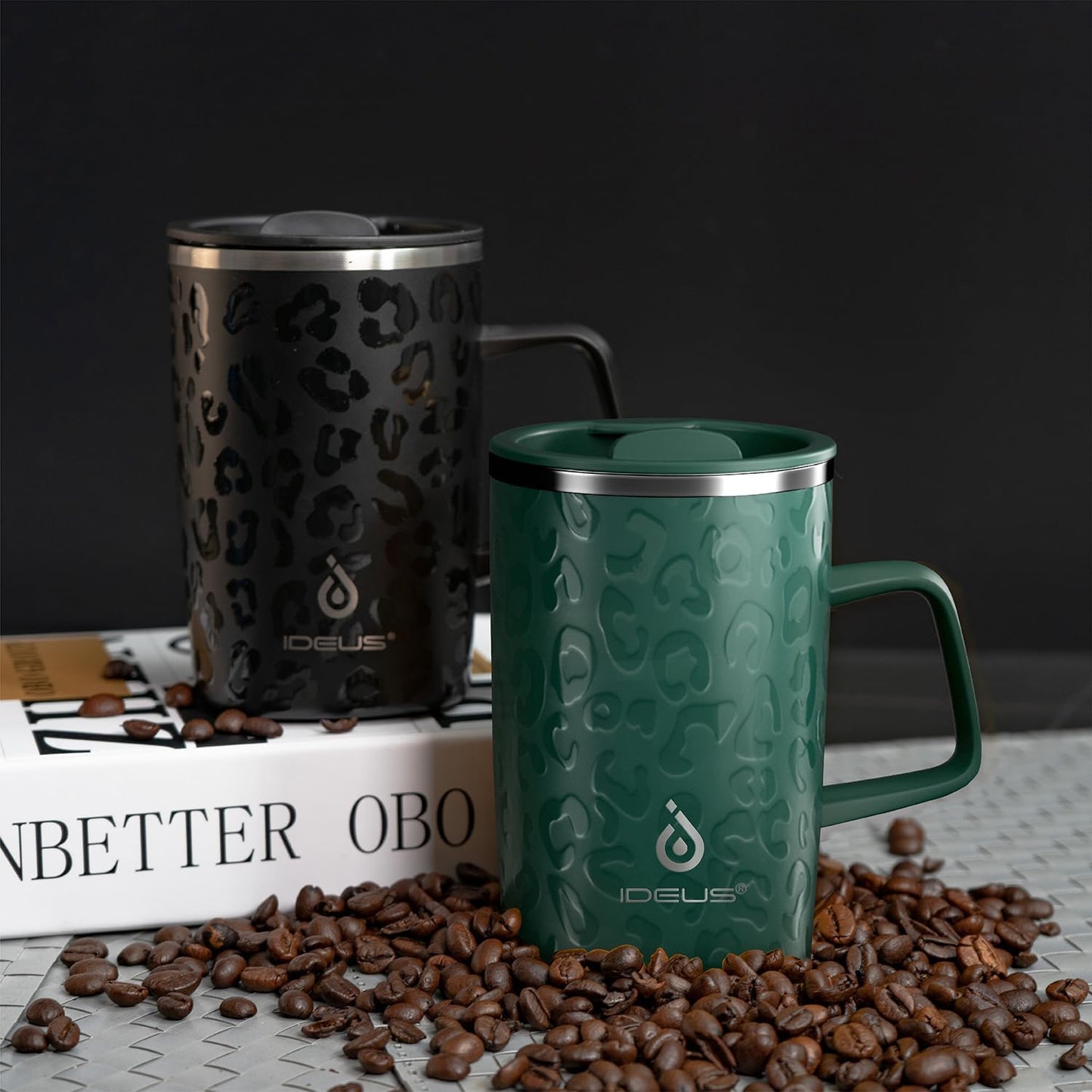16 oz Insulated Stainless Steel Coffee Mug with Lid, Leopard Blue | 18/8 Stainless Steel | Double Wall Vacuum | 3D Print Finish | Sweat-Free Exterior | Sliding Lid | Ideal for Home & Office