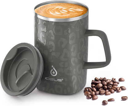 16 oz Insulated Stainless Steel Coffee Mug with Lid, Leopard Blue | 18/8 Stainless Steel | Double Wall Vacuum | 3D Print Finish | Sweat-Free Exterior | Sliding Lid | Ideal for Home & Office