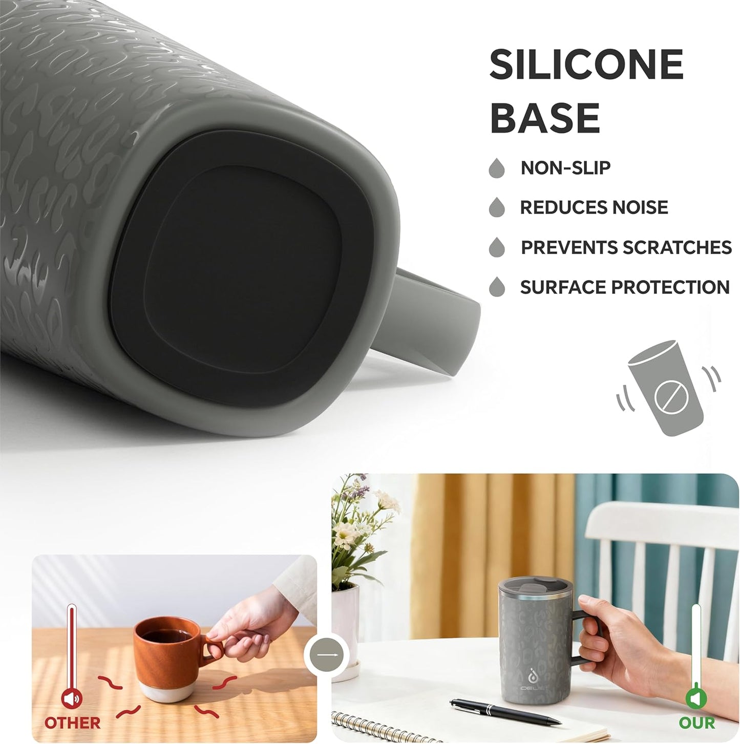 16 oz Insulated Stainless Steel Coffee Mug with Lid, Leopard Blue | 18/8 Stainless Steel | Double Wall Vacuum | 3D Print Finish | Sweat-Free Exterior | Sliding Lid | Ideal for Home & Office