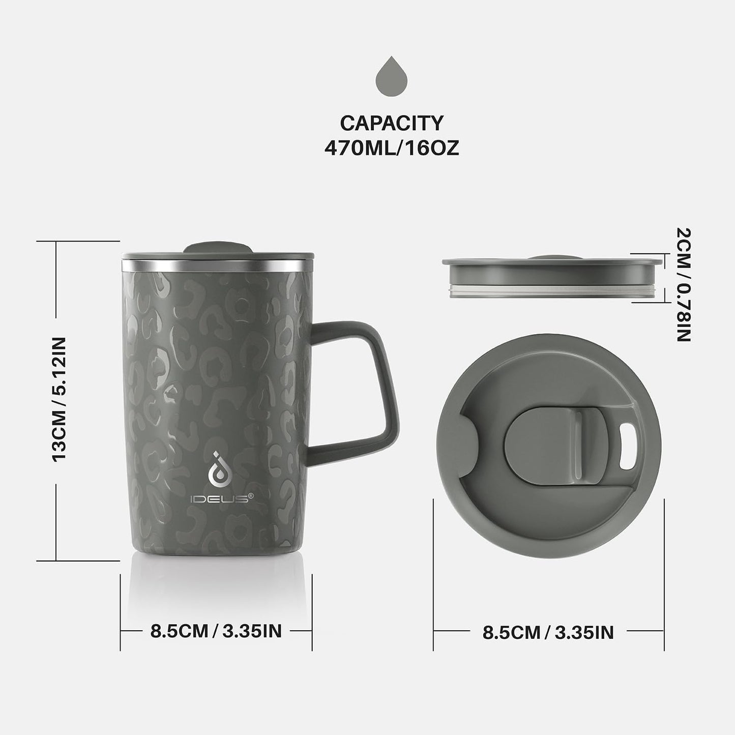 16 oz Insulated Stainless Steel Coffee Mug with Lid, Leopard Blue | 18/8 Stainless Steel | Double Wall Vacuum | 3D Print Finish | Sweat-Free Exterior | Sliding Lid | Ideal for Home & Office
