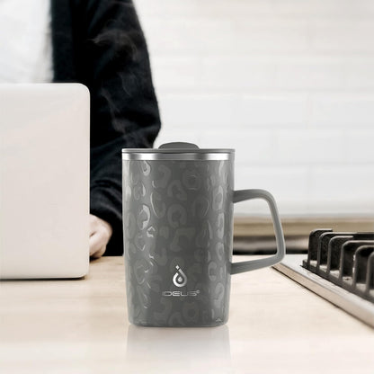 16 oz Insulated Stainless Steel Coffee Mug with Lid, Leopard Blue | 18/8 Stainless Steel | Double Wall Vacuum | 3D Print Finish | Sweat-Free Exterior | Sliding Lid | Ideal for Home & Office