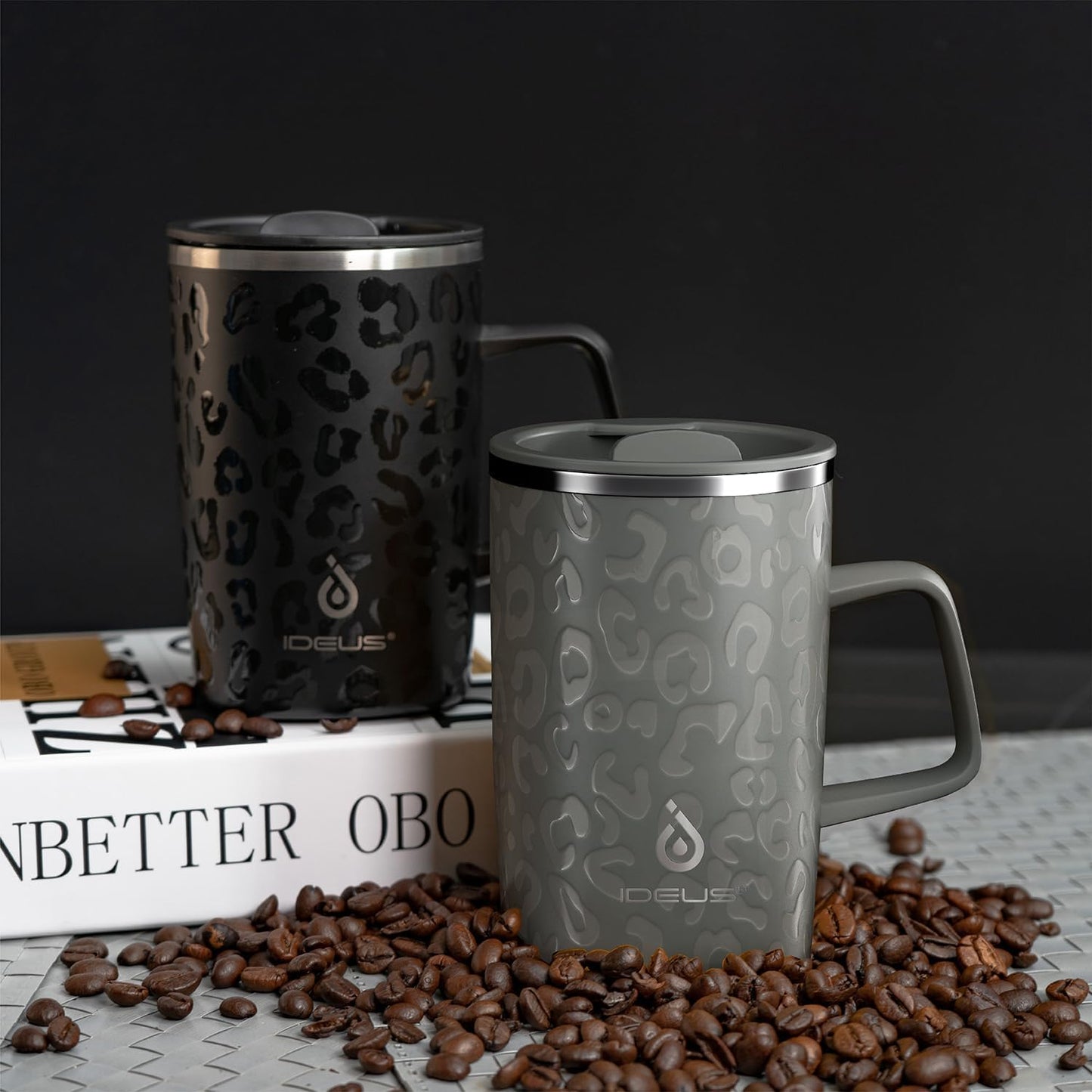 16 oz Insulated Stainless Steel Coffee Mug with Lid, Leopard Blue | 18/8 Stainless Steel | Double Wall Vacuum | 3D Print Finish | Sweat-Free Exterior | Sliding Lid | Ideal for Home & Office