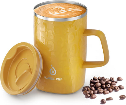 16 oz Insulated Stainless Steel Coffee Mug with Lid, Leopard Blue | 18/8 Stainless Steel | Double Wall Vacuum | 3D Print Finish | Sweat-Free Exterior | Sliding Lid | Ideal for Home & Office
