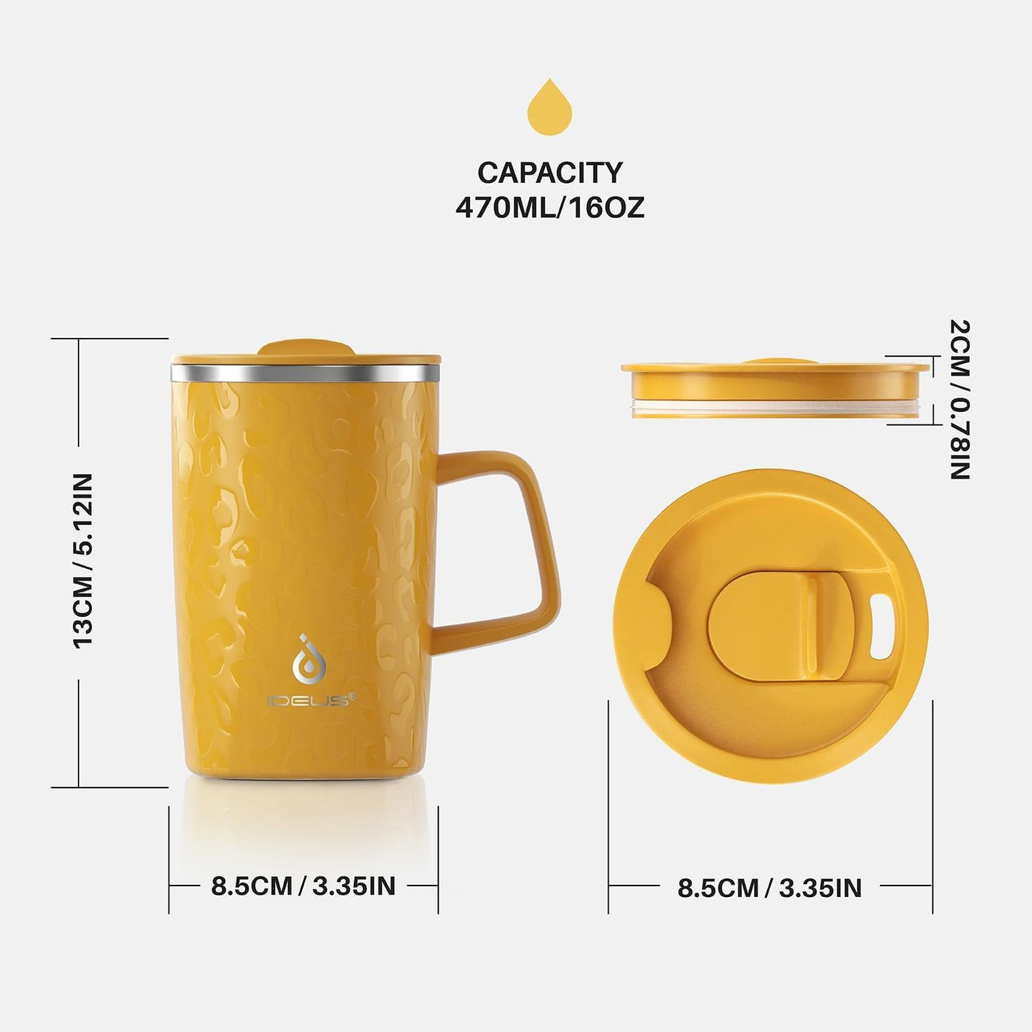 16 oz Insulated Stainless Steel Coffee Mug with Lid, Leopard Blue | 18/8 Stainless Steel | Double Wall Vacuum | 3D Print Finish | Sweat-Free Exterior | Sliding Lid | Ideal for Home & Office