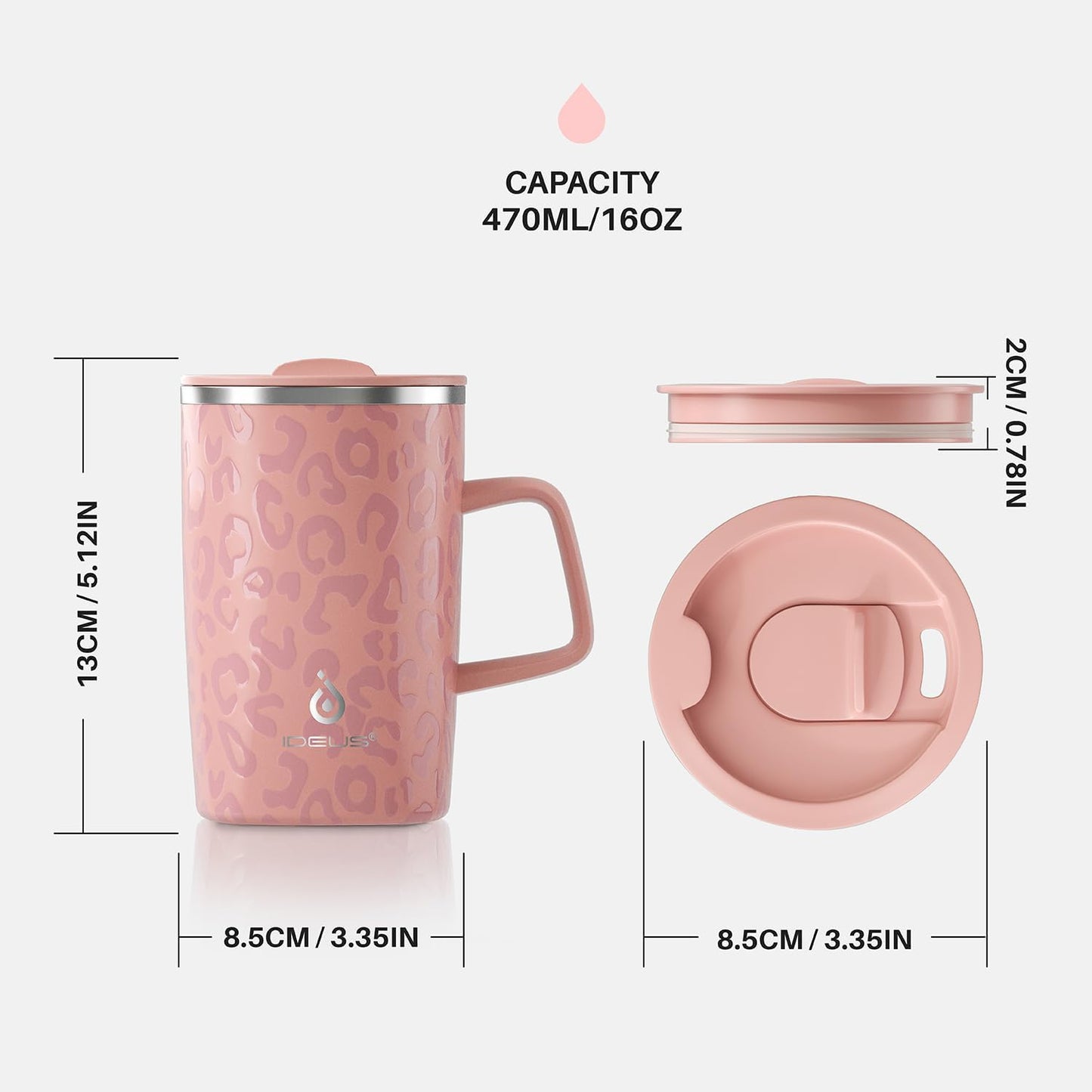 16 oz Insulated Stainless Steel Coffee Mug with Lid, Leopard Blue | 18/8 Stainless Steel | Double Wall Vacuum | 3D Print Finish | Sweat-Free Exterior | Sliding Lid | Ideal for Home & Office